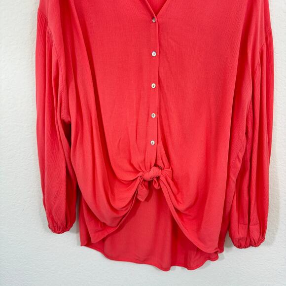 Z Supply Womens Clarissa Crinkle Top Blouse Size XL Button Up Rayon Coral Orange - Picture 5 of 9